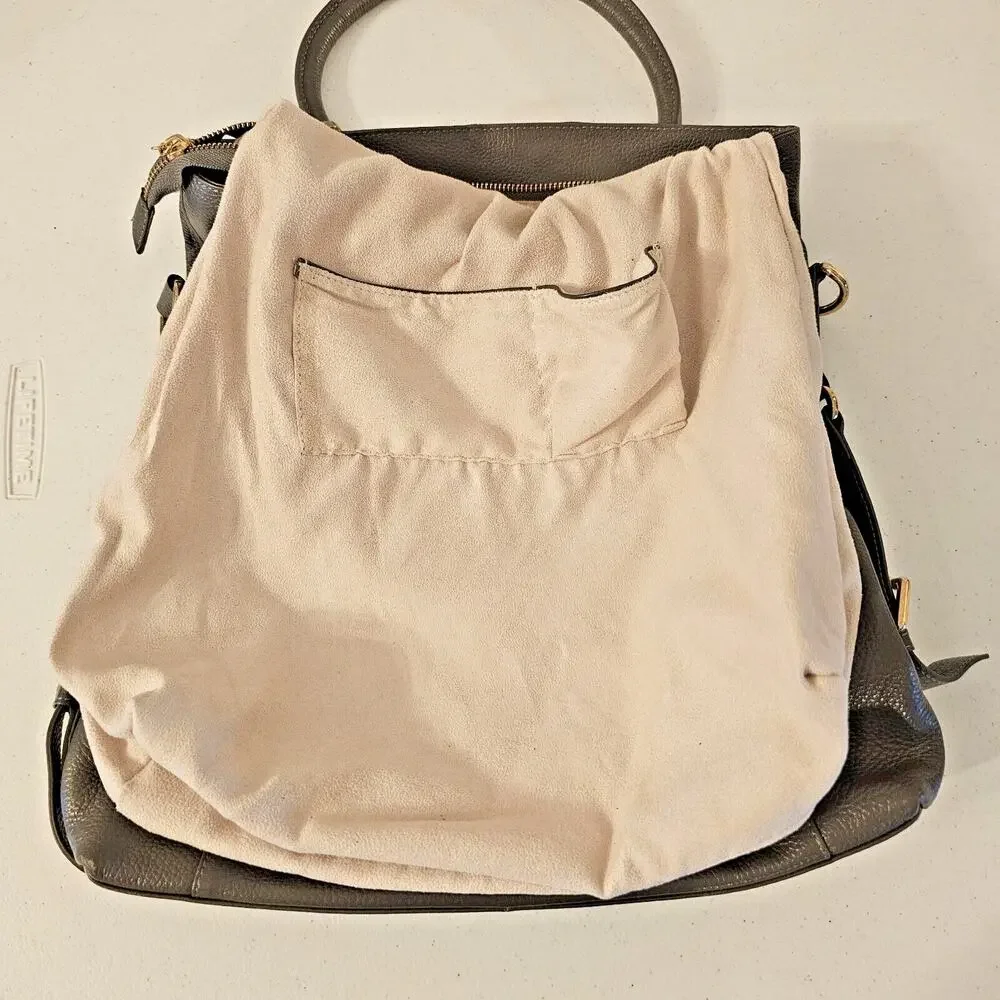 Kristen Bell for Erica Anenberg Sutton Grey Leather GoldTote Boho Bag W/dust bag